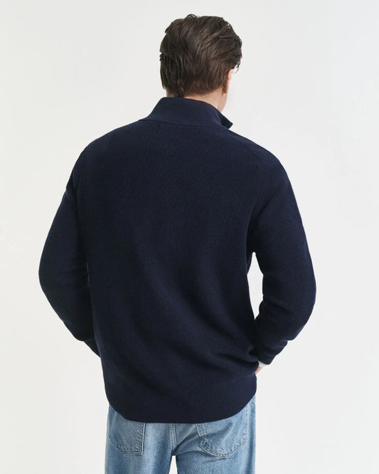 Ribbed Cotton Merino Wool Half-Zip Sweater
