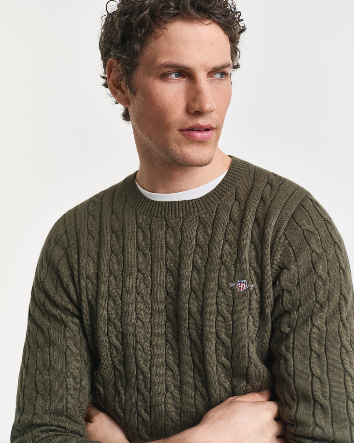 Cotton Cable Knit Crew Neck Sweater