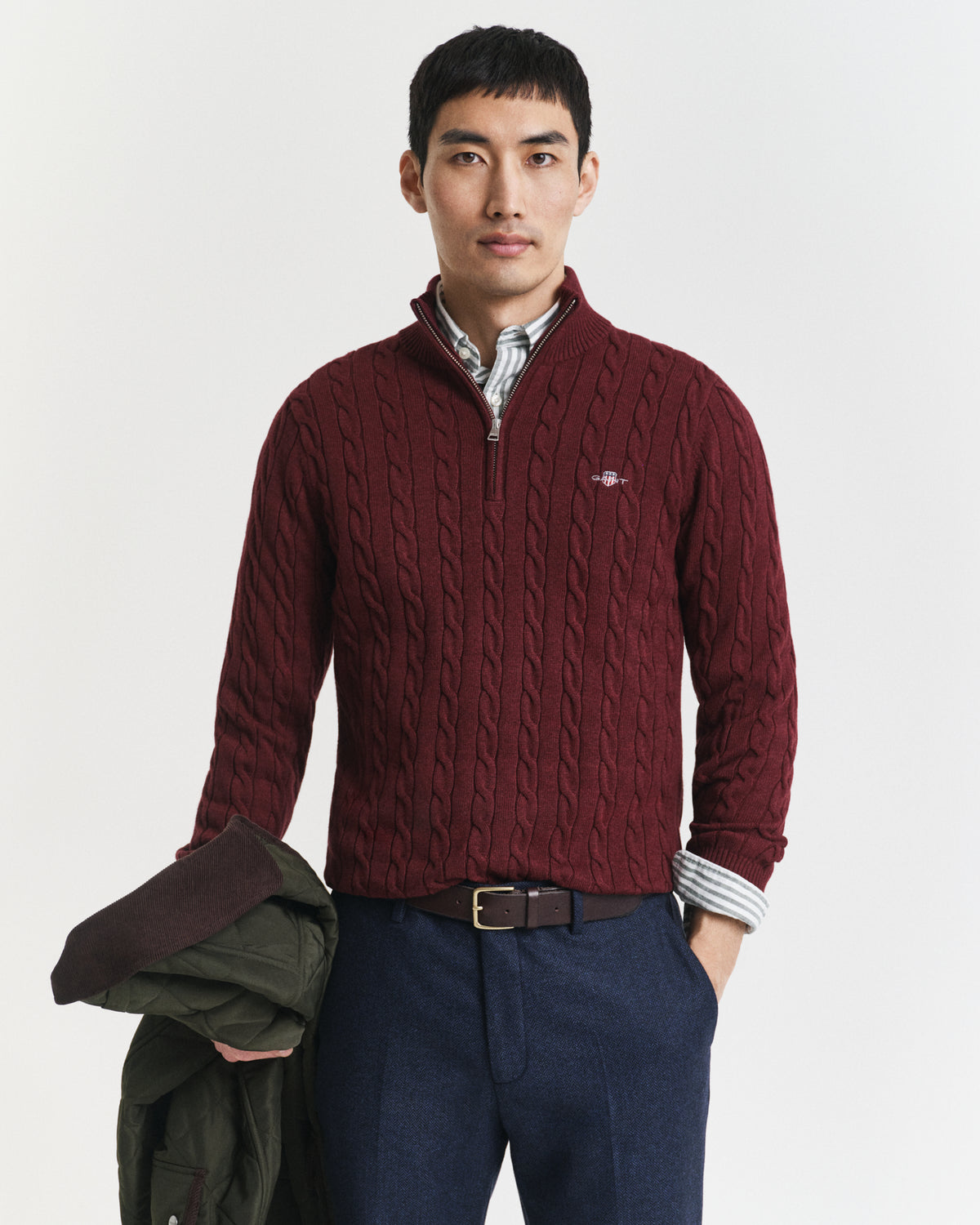 Cotton Cable Knit Half-Zip Sweater
