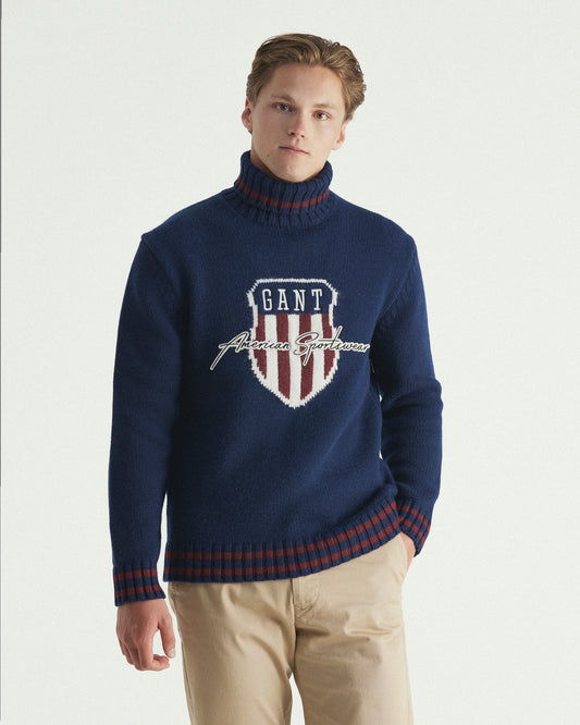 Shield Graphic Roll Neck Sweater