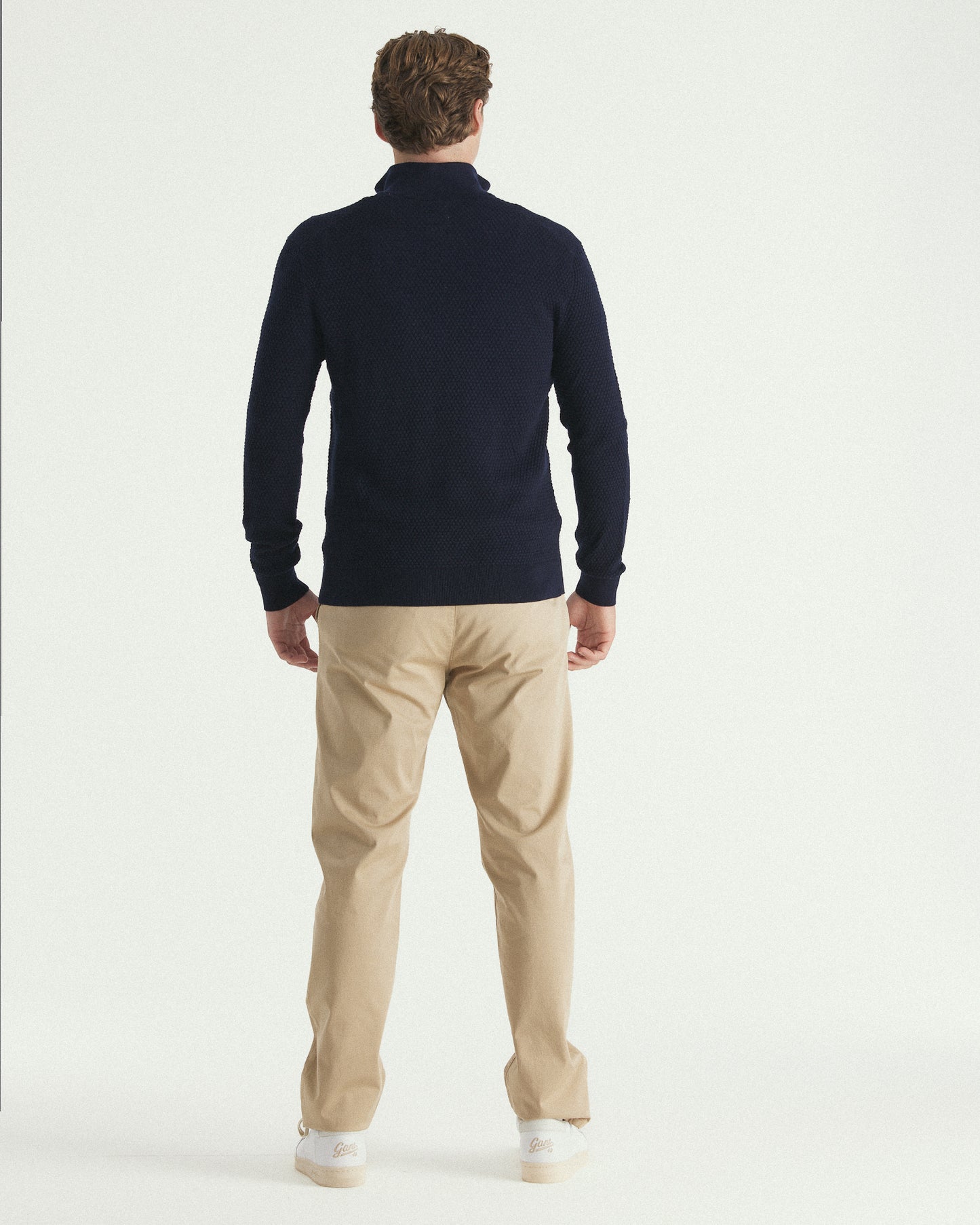Textured Cotton Merino Half Zip Sweater