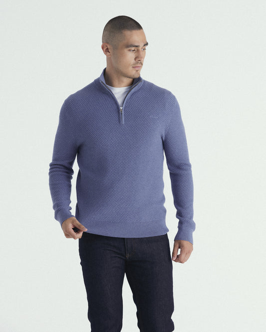 Textured Cotton Merino Half Zip Sweater