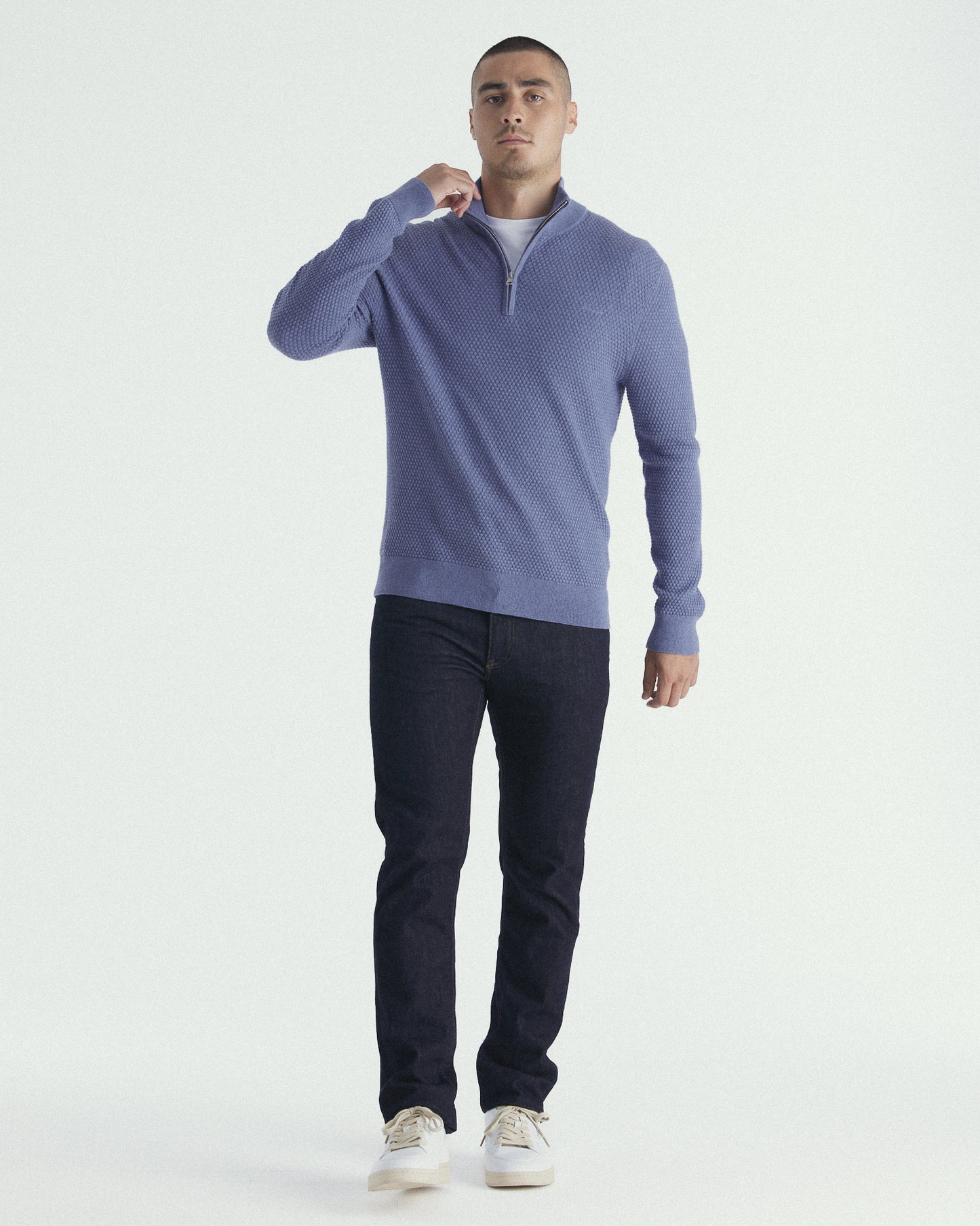 Textured Cotton Merino Half Zip Sweater