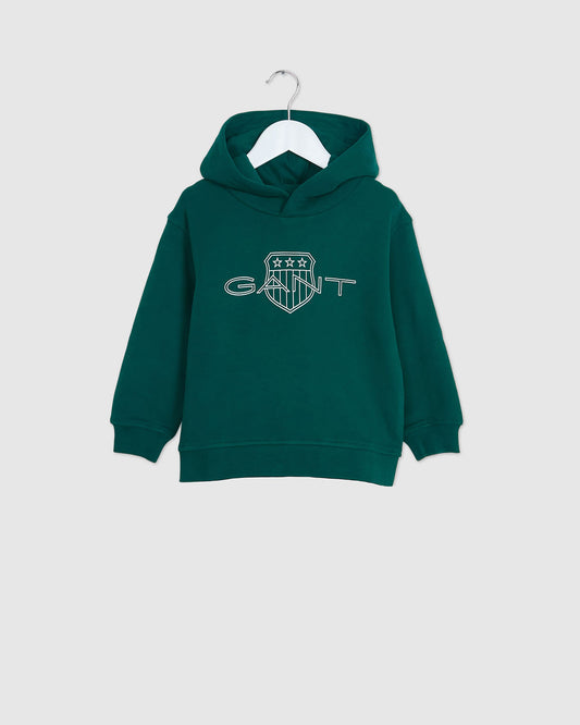 DEEP FOREST, Kids Contrast Shield Hoodie BY GANT AU.