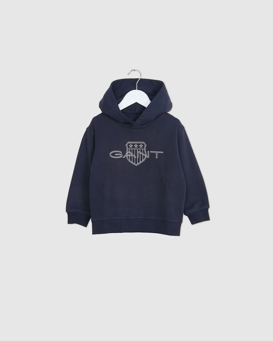 EVENING BLUE, Kids Contrast Shield Hoodie BY GANT AU.