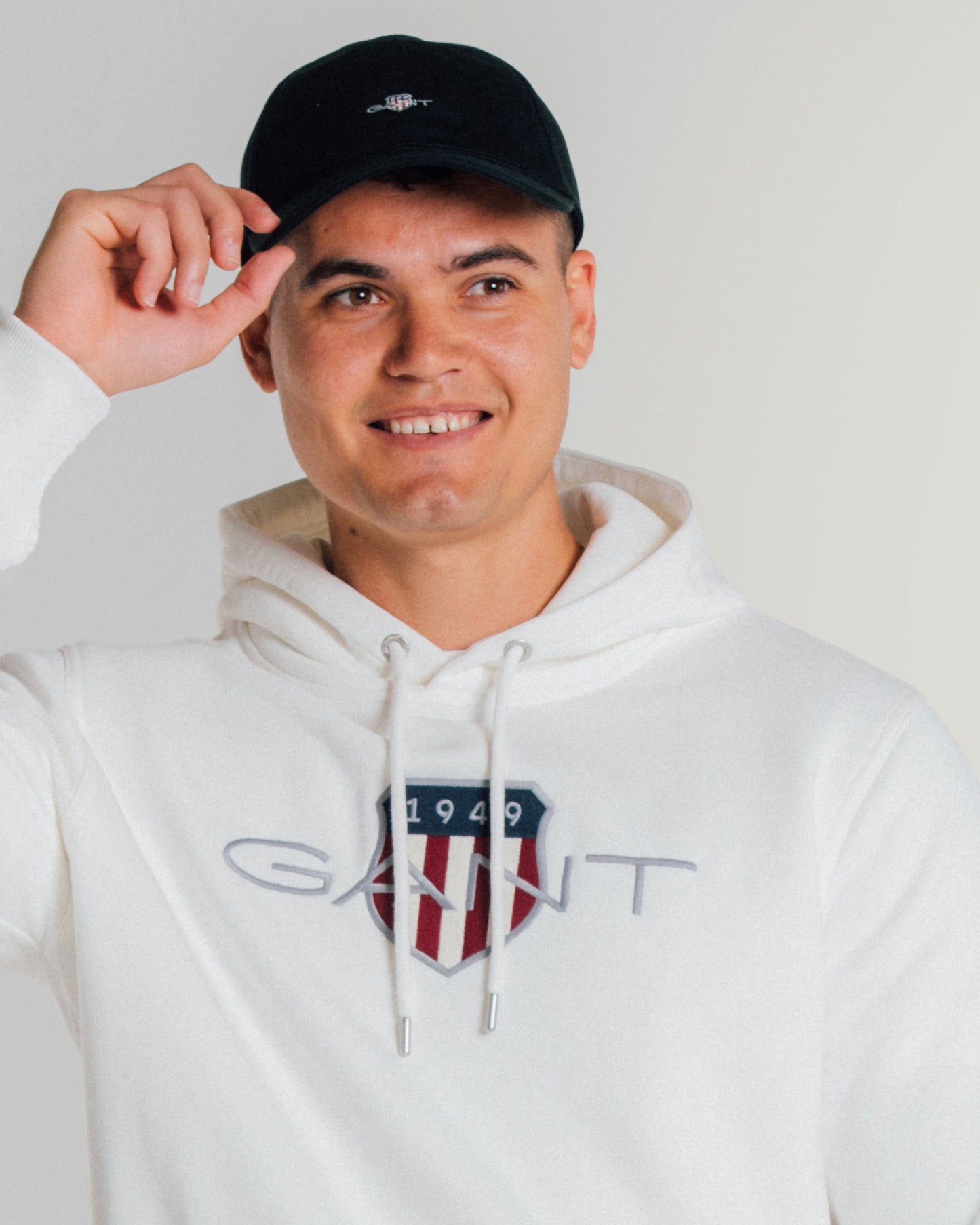 MODEL WEARING Shield Hoodie